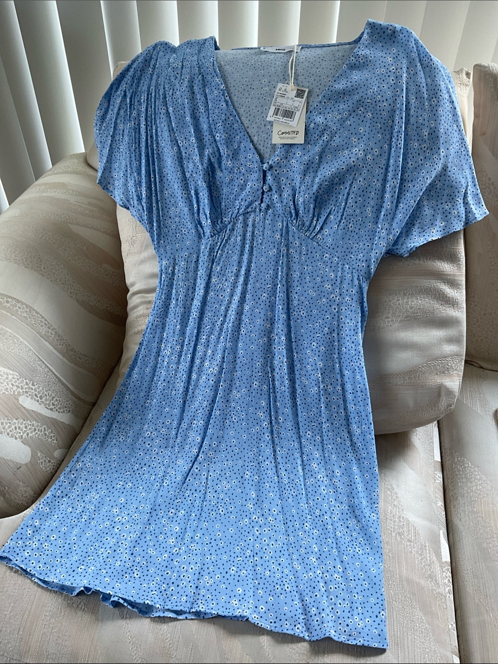 Blue Floral V-Neck Dress